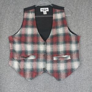 RIDE WOMENS VINTAGE RED PLAID BUTTON FRONT TIE BACK VEST SIZE LARGE